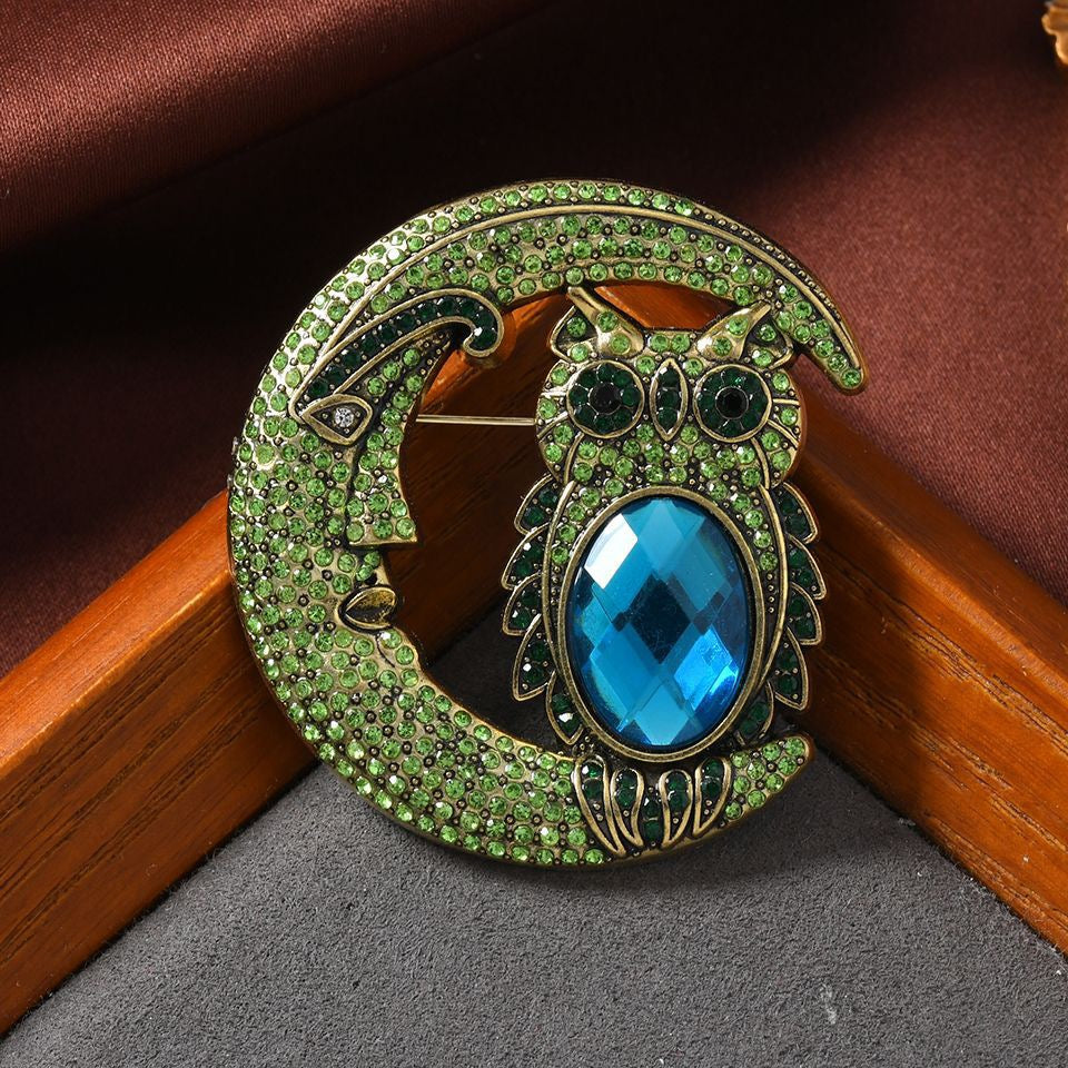 Moon Owl Manifestation Pin – Law of Attraction Vintage Brooch High Vibration Jewelry