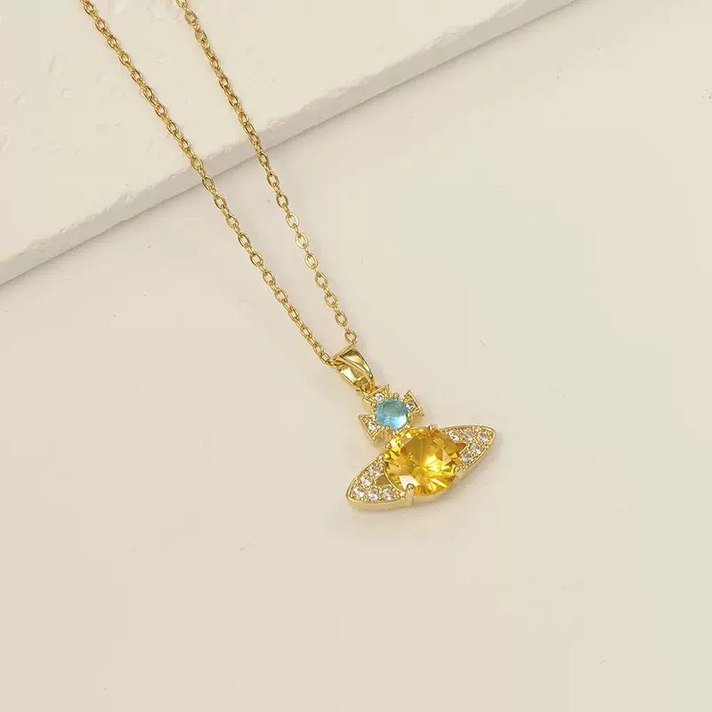 Cosmic Bee Saturn Toad – Handknit Cream &amp; Gold Figurine with Crystal-Winged Bee, Planetary Pendant &amp; Sequin Stardust