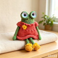 The Frog Duo – Hand-Crocheted Pair of Childhood Friends: One in Brown Vest &amp; Blue Shorts, One in Red Dress &amp; Yellow Shoes | The Third Space