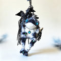 The Tiny Tyrant Who Rules the Midnight Court – Hand-Knitted Gothic Toad Charm with Crystal Crown, Sapphire Heart Necklace, Lace Bow, Tulle Cape &amp; Bejeweled Scepter | The Third Space