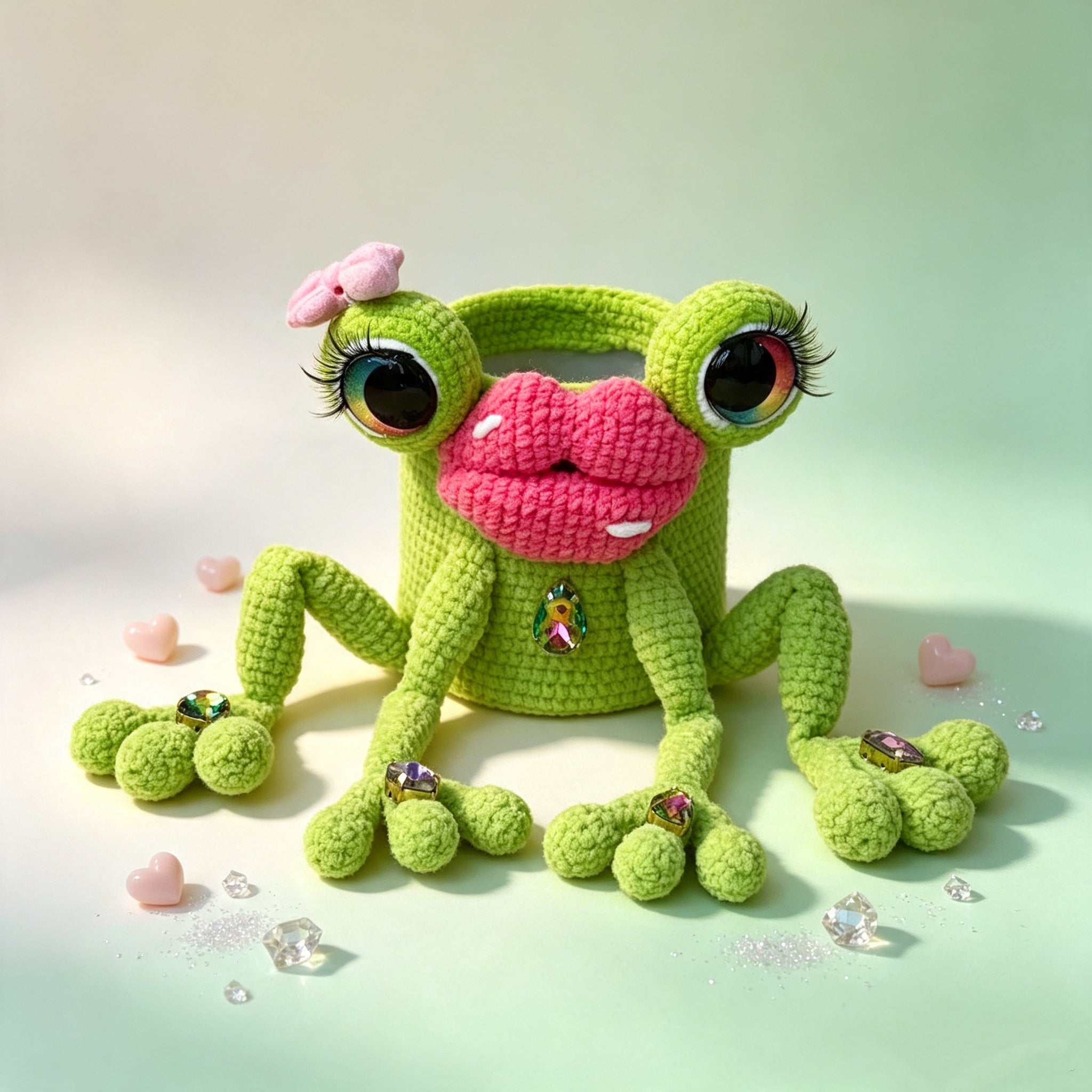The Pouty Froggy Set – 3-Piece Hand-Crocheted Stationery Set: Frog Pencil Holder, Frog Pencil Case &amp; Frog Bookmark, Each with Googly Eyes, Pouty Pink Lips &amp; Maximum Personality | The Third Space