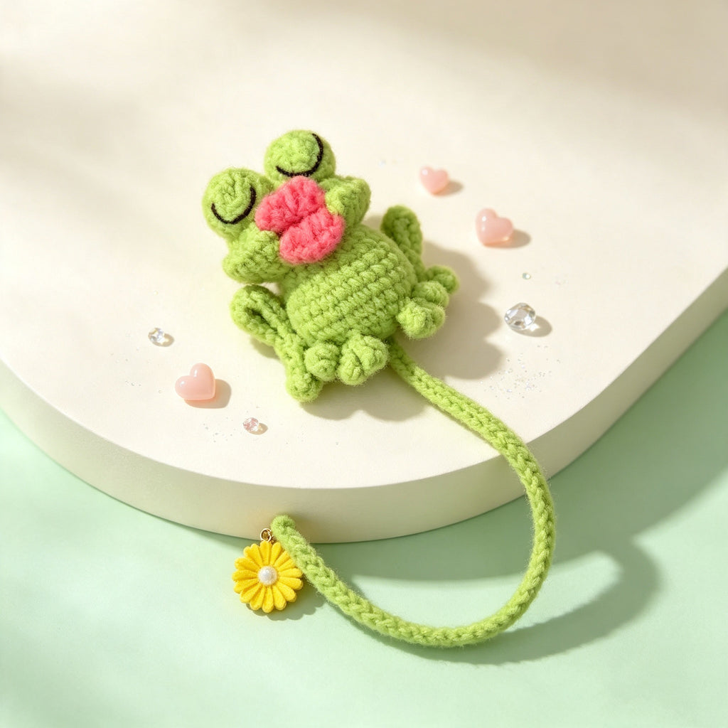 The Pouty Froggy Set – 3-Piece Hand-Crocheted Stationery Set: Frog Pencil Holder, Frog Pencil Case &amp; Frog Bookmark, Each with Googly Eyes, Pouty Pink Lips &amp; Maximum Personality | The Third Space