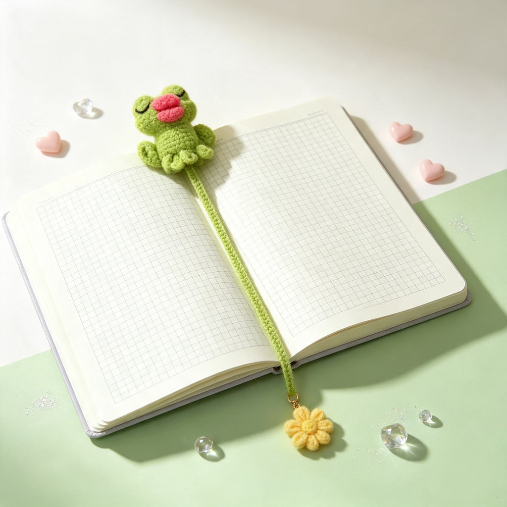 The Pouty Froggy Set – 3-Piece Hand-Crocheted Stationery Set: Frog Pencil Holder, Frog Pencil Case &amp; Frog Bookmark, Each with Googly Eyes, Pouty Pink Lips &amp; Maximum Personality | The Third Space