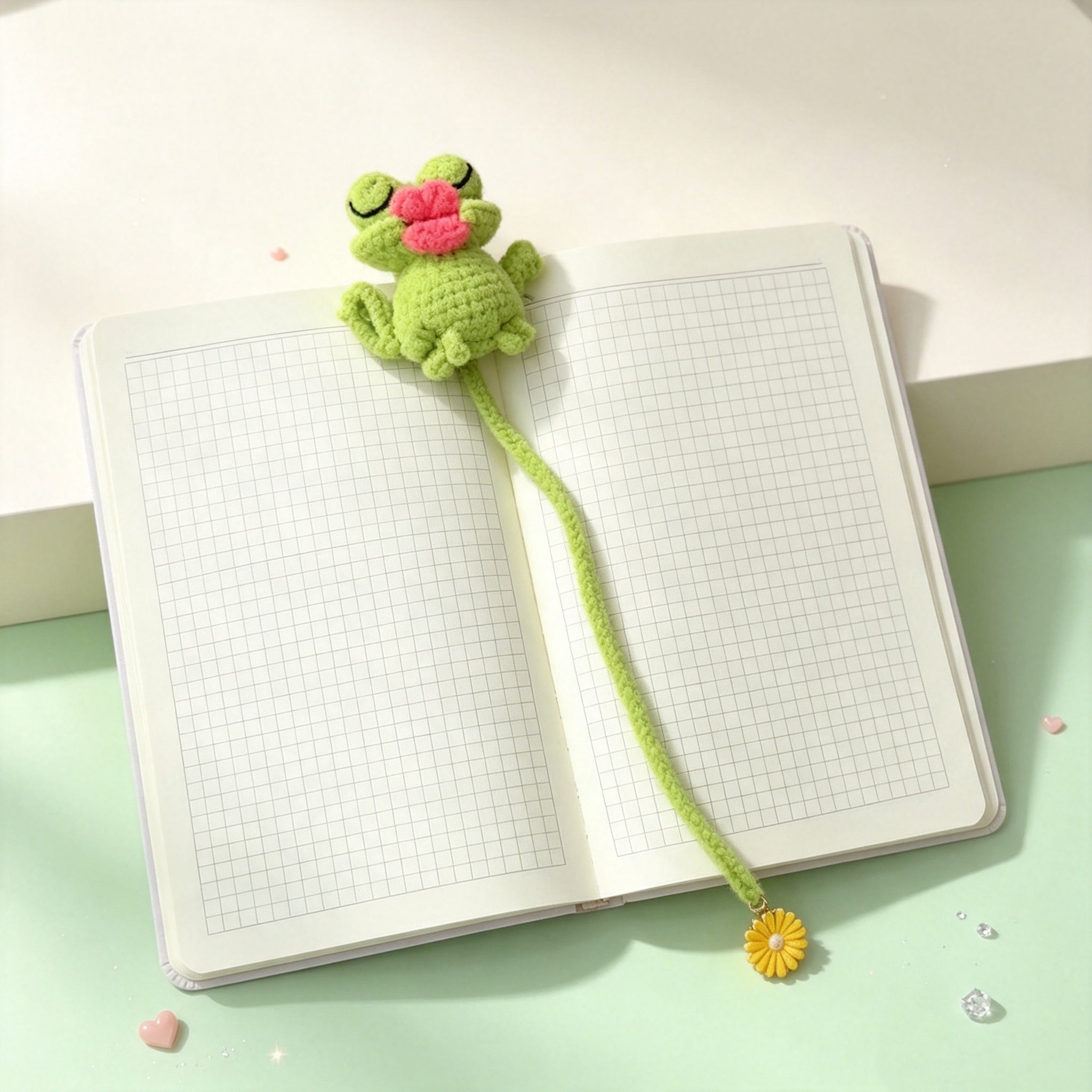 The Pouty Froggy Set – 3-Piece Hand-Crocheted Stationery Set: Frog Pencil Holder, Frog Pencil Case &amp; Frog Bookmark, Each with Googly Eyes, Pouty Pink Lips &amp; Maximum Personality | The Third Space