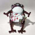 The Gothic Jewel Toad – Hand-Knitted Figurine in Deep Red &amp; Black Sparkle Yarn, Silver Crown, Ruby Teardrop Necklace, Crystal Butterfly Brooch &amp; Embroidered Flowers | The Third Space