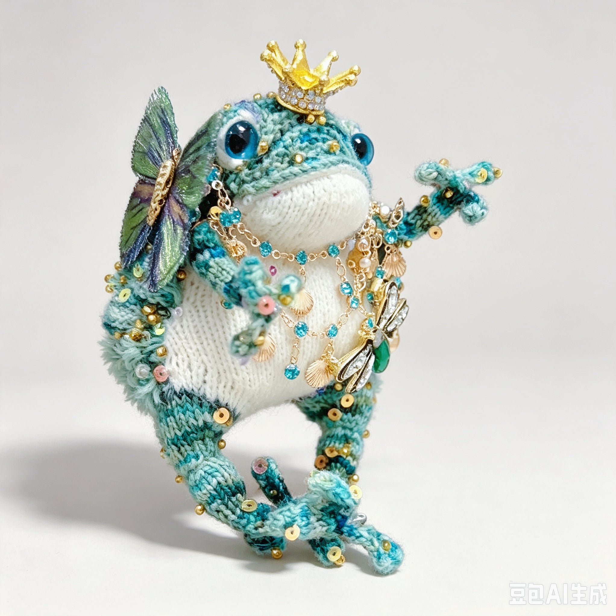 The Crowned Toad Duo – One Ocean Sprite &amp; One Night Garden Noble, Hand-Knitted &amp; Bejeweled  (Available Individually or as a Pair) |  | The Third Space