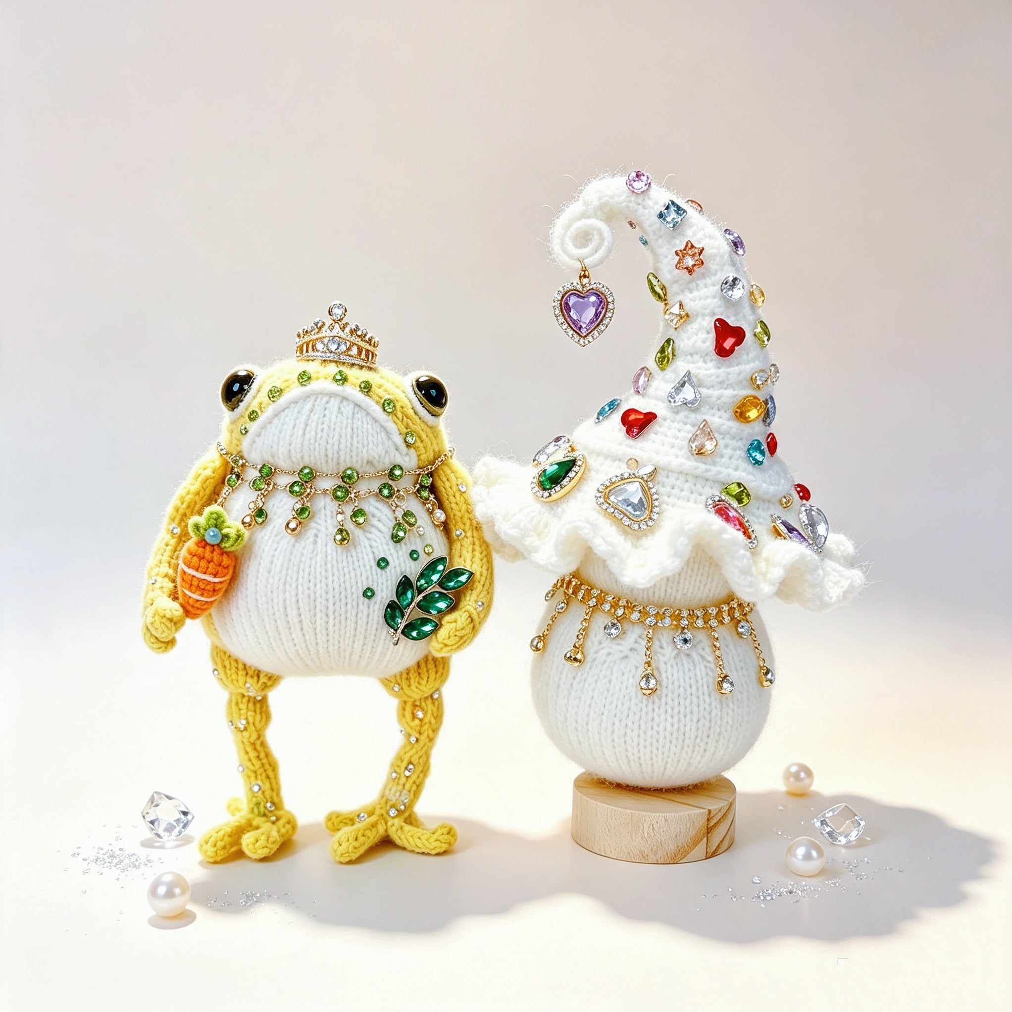 The Enchanted Toad &amp; Mushroom Collection – Six Hand-Knitted Treasures, Each Crowned &amp; Bejeweled, Available Individually | The Third Space
