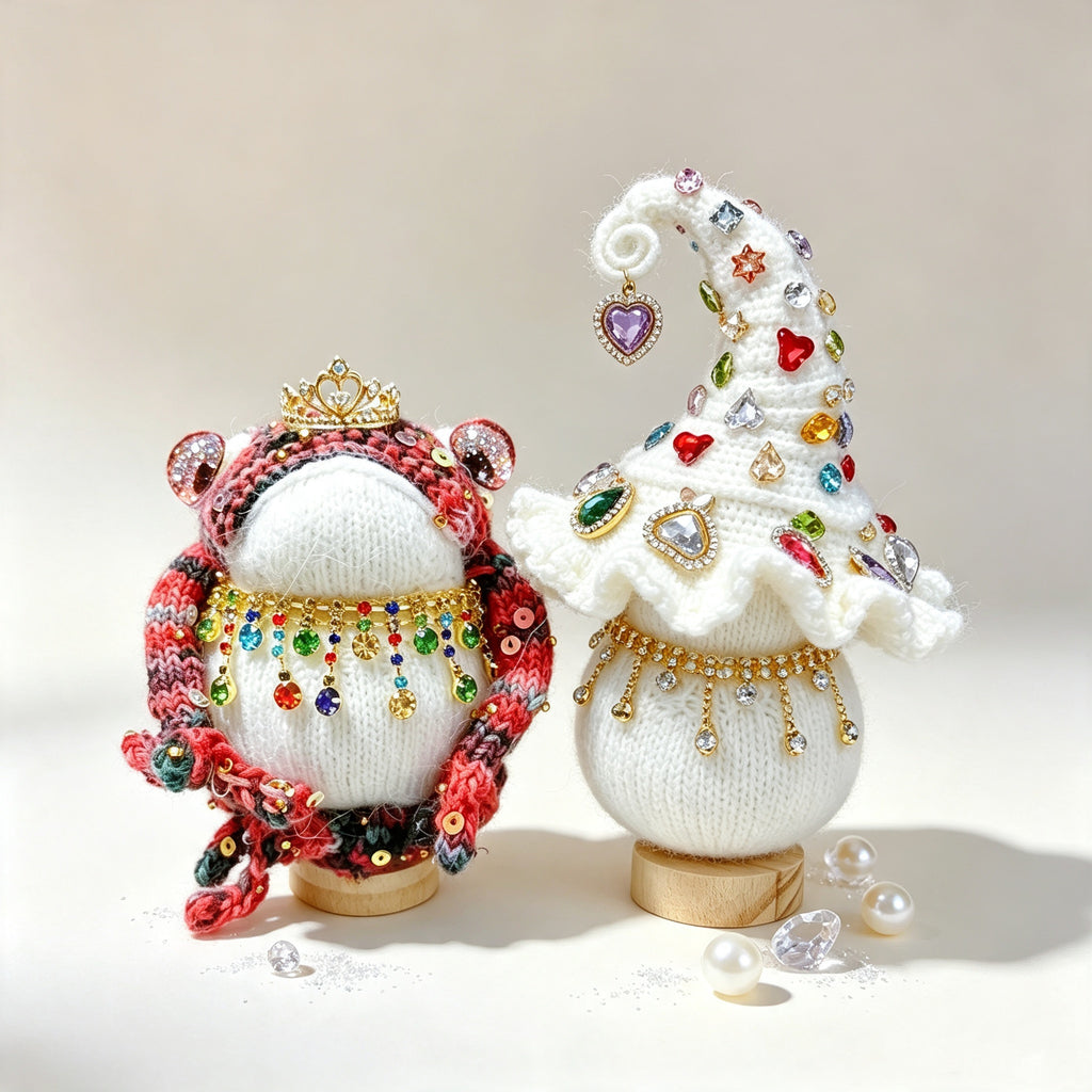 The Enchanted Toad &amp; Mushroom Collection – Six Hand-Knitted Treasures, Each Crowned &amp; Bejeweled, Available Individually | The Third Space