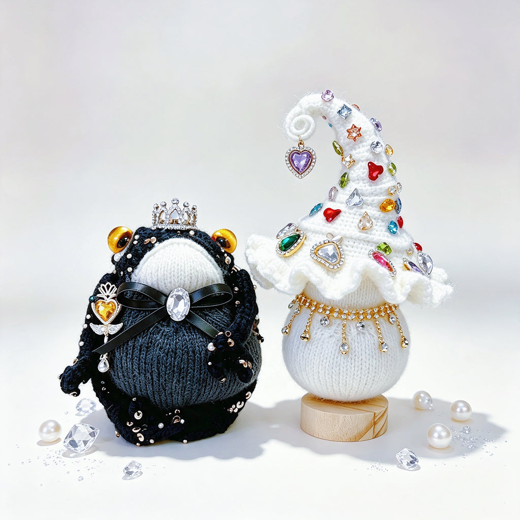The Enchanted Toad &amp; Mushroom Collection – Six Hand-Knitted Treasures, Each Crowned &amp; Bejeweled, Available Individually | The Third Space