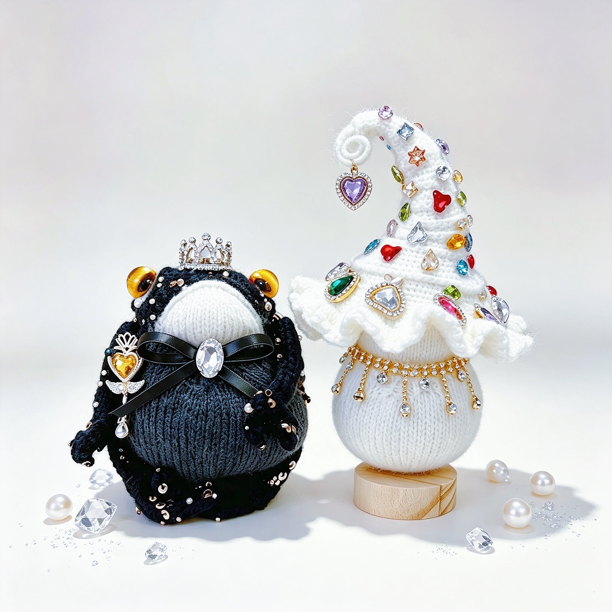 The Enchanted Toad &amp; Mushroom Collection – Six Hand-Knitted Treasures, Each Crowned &amp; Bejeweled, Available Individually | The Third Space