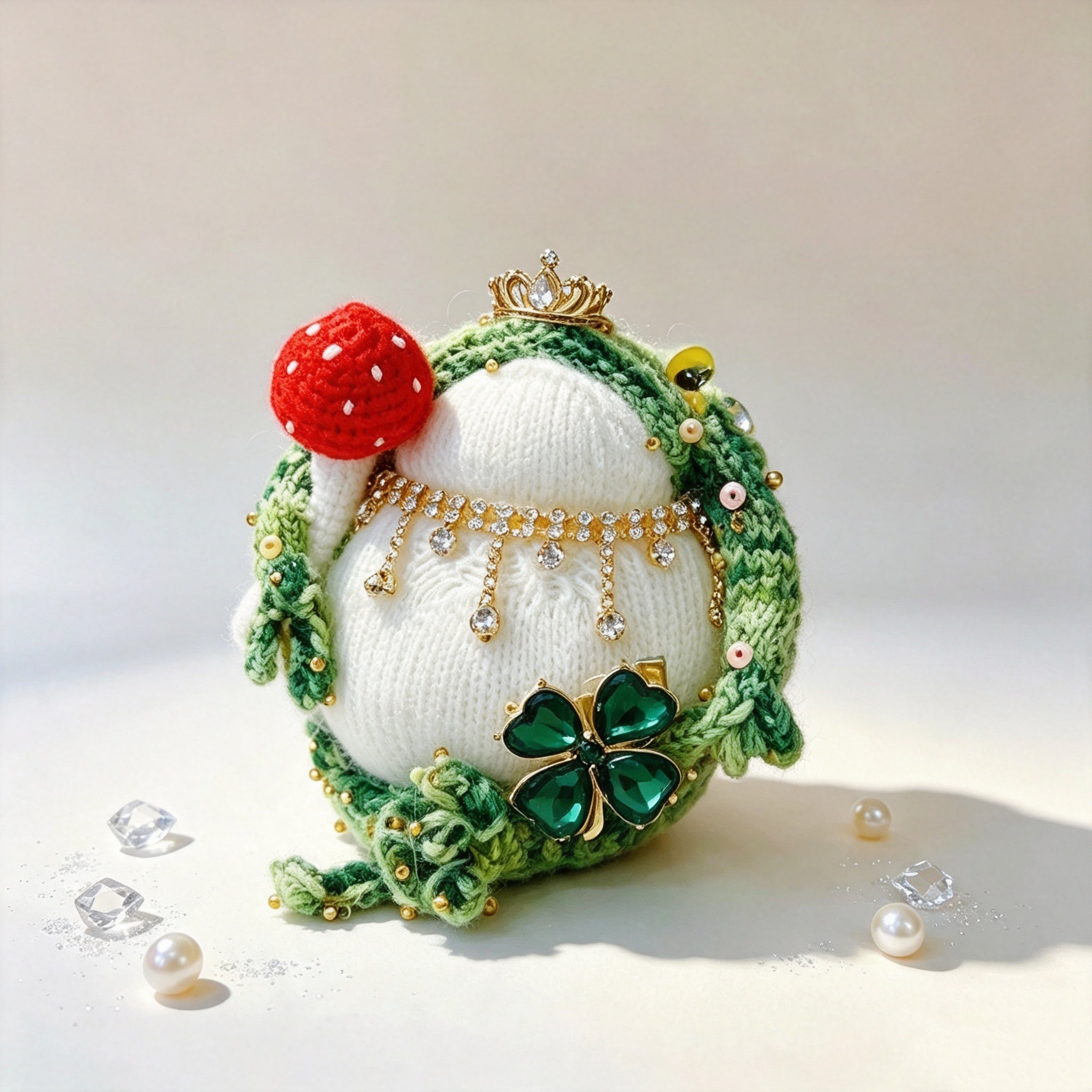 The Enchanted Toad &amp; Mushroom Collection – Six Hand-Knitted Treasures, Each Crowned &amp; Bejeweled, Available Individually | The Third Space