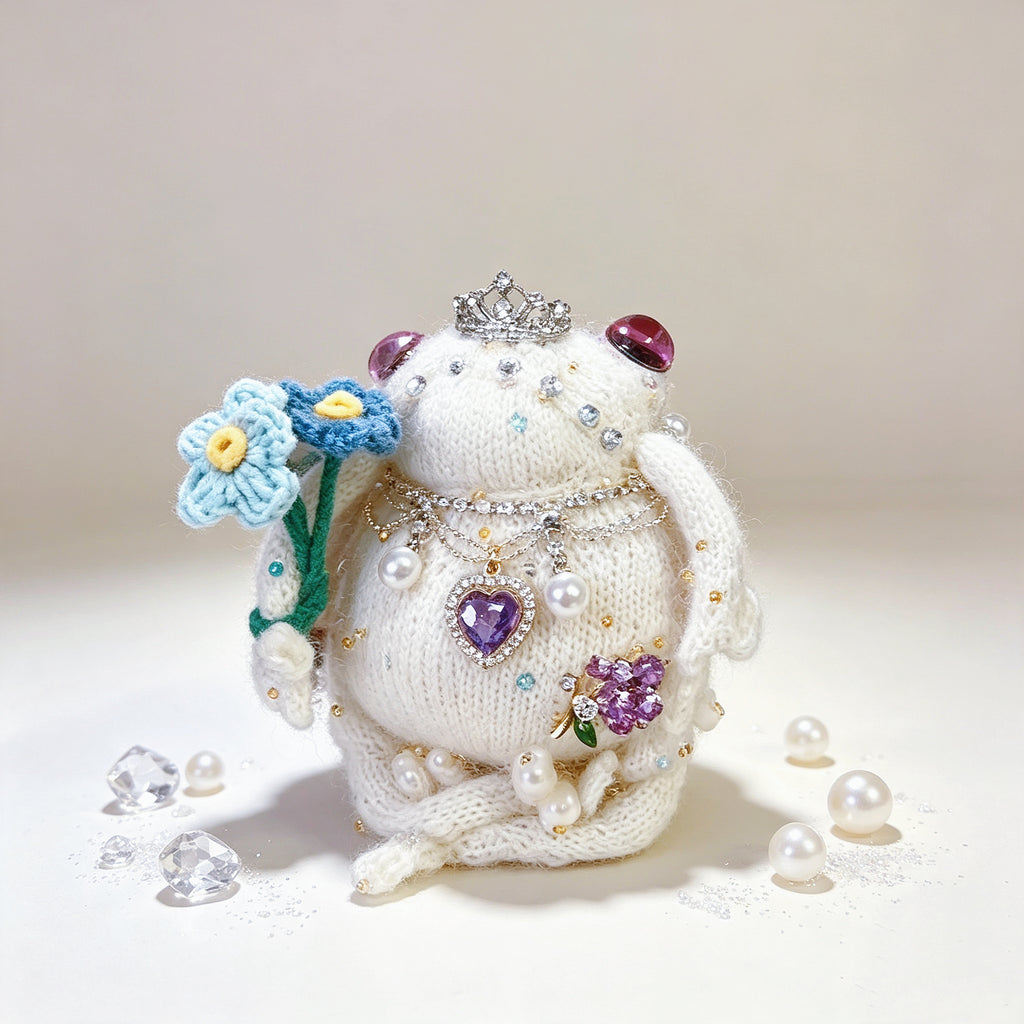 The Enchanted Toad &amp; Mushroom Collection – Six Hand-Knitted Treasures, Each Crowned &amp; Bejeweled, Available Individually | The Third Space