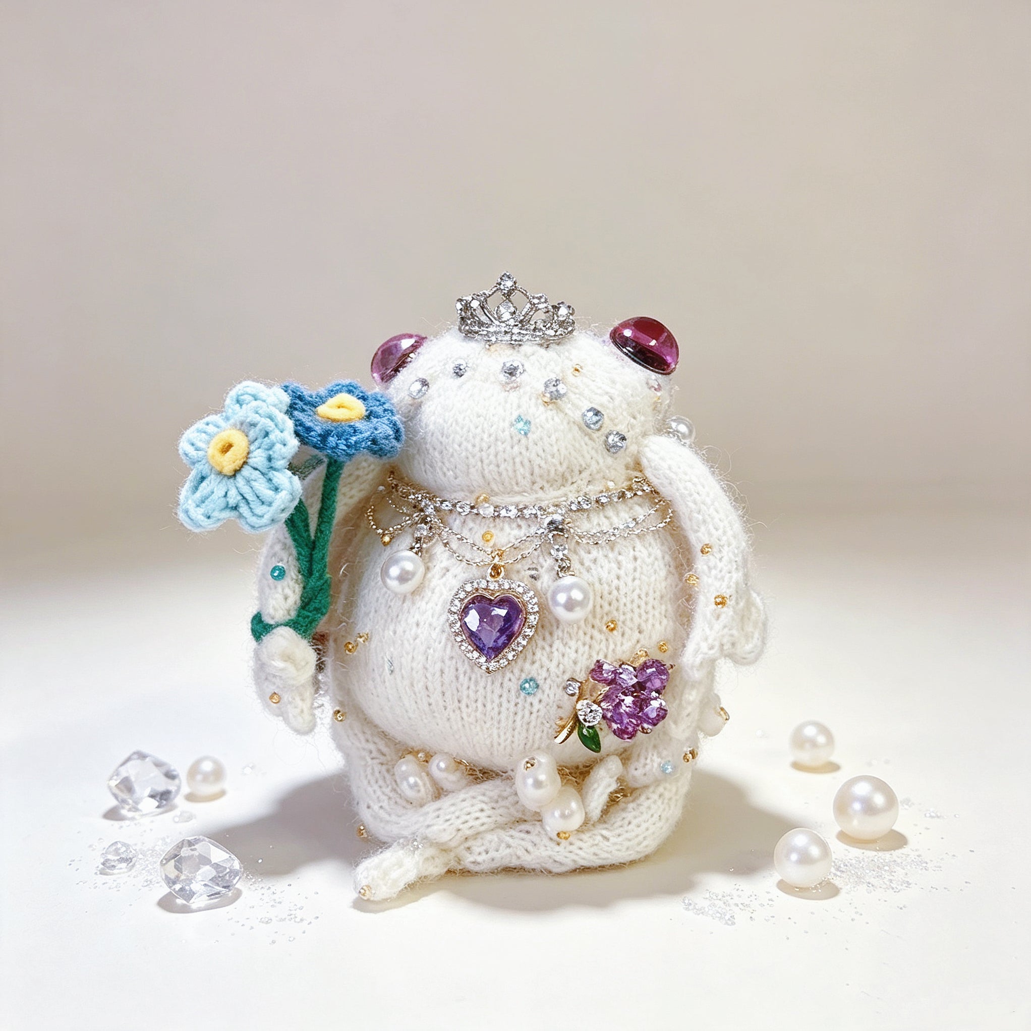The Enchanted Toad &amp; Mushroom Collection – Six Hand-Knitted Treasures, Each Crowned &amp; Bejeweled, Available Individually | The Third Space
