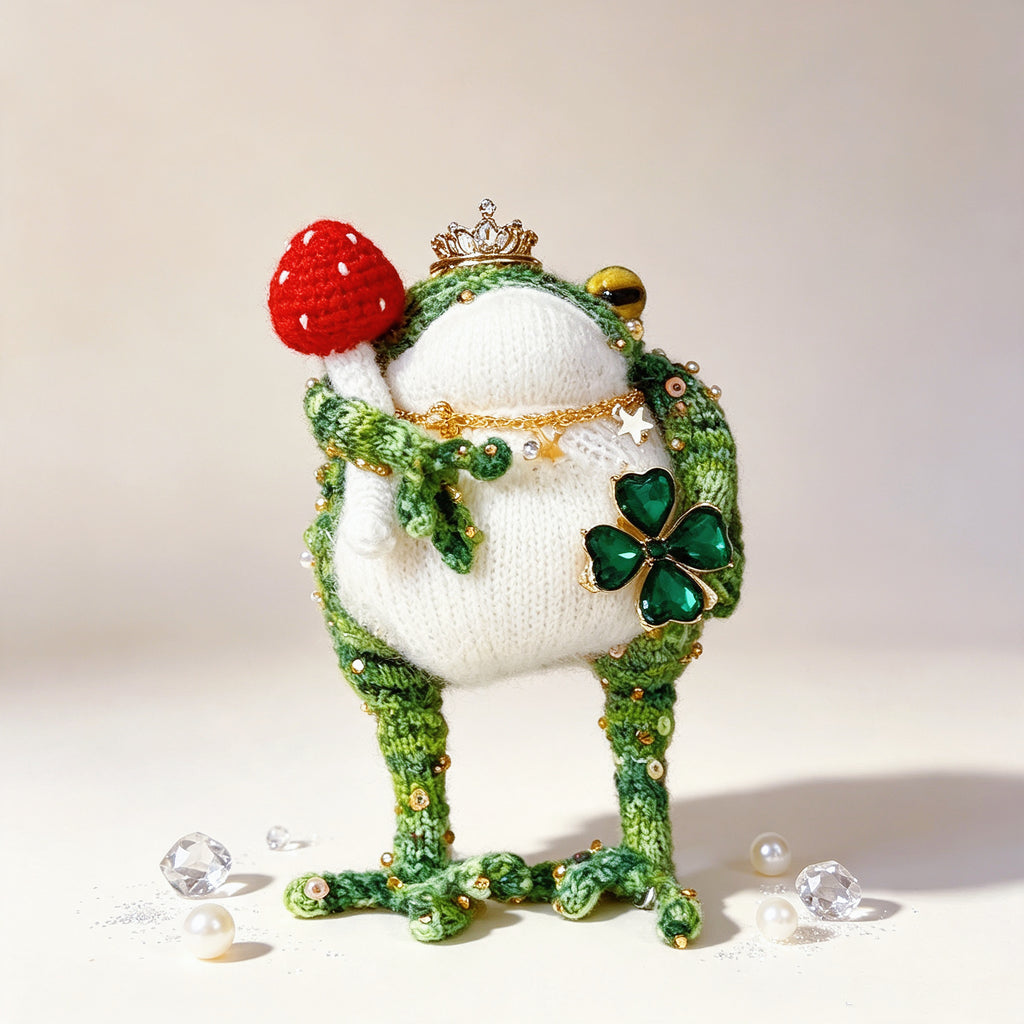 The Enchanted Toad &amp; Mushroom Collection – Six Hand-Knitted Treasures, Each Crowned &amp; Bejeweled, Available Individually | The Third Space
