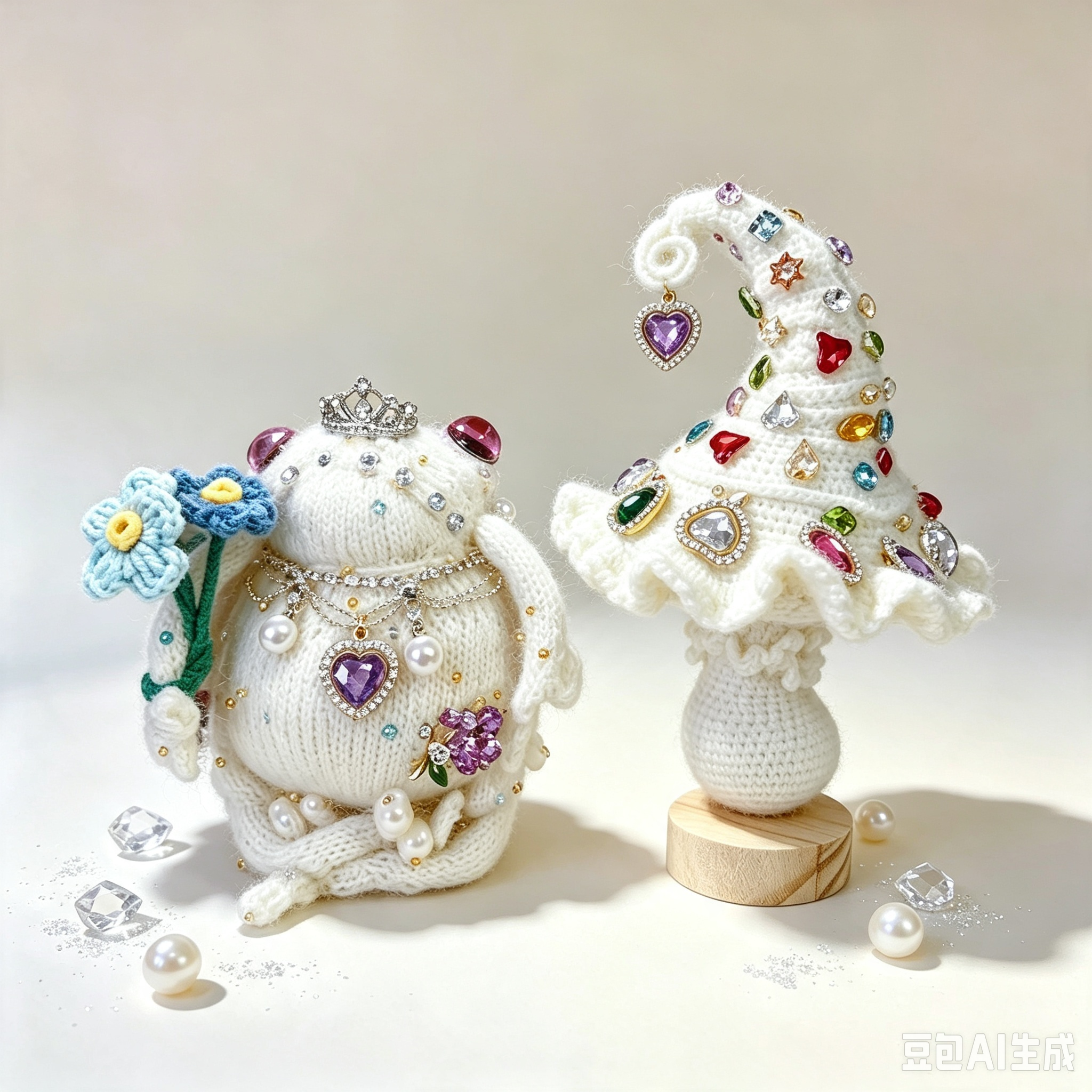 The Enchanted Toad &amp; Mushroom Collection – Six Hand-Knitted Treasures, Each Crowned &amp; Bejeweled, Available Individually | The Third Space