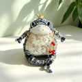 The Royal Fortune Toads – Hand-Knitted Lucky Figurines ; Fortune Charms: Midnight Blue Toad with Berry Brooch, Ruby Red Toad with Koi Fish &amp; Ancient Coin Pendant (Available Individually or as a Pair) | The Third Space