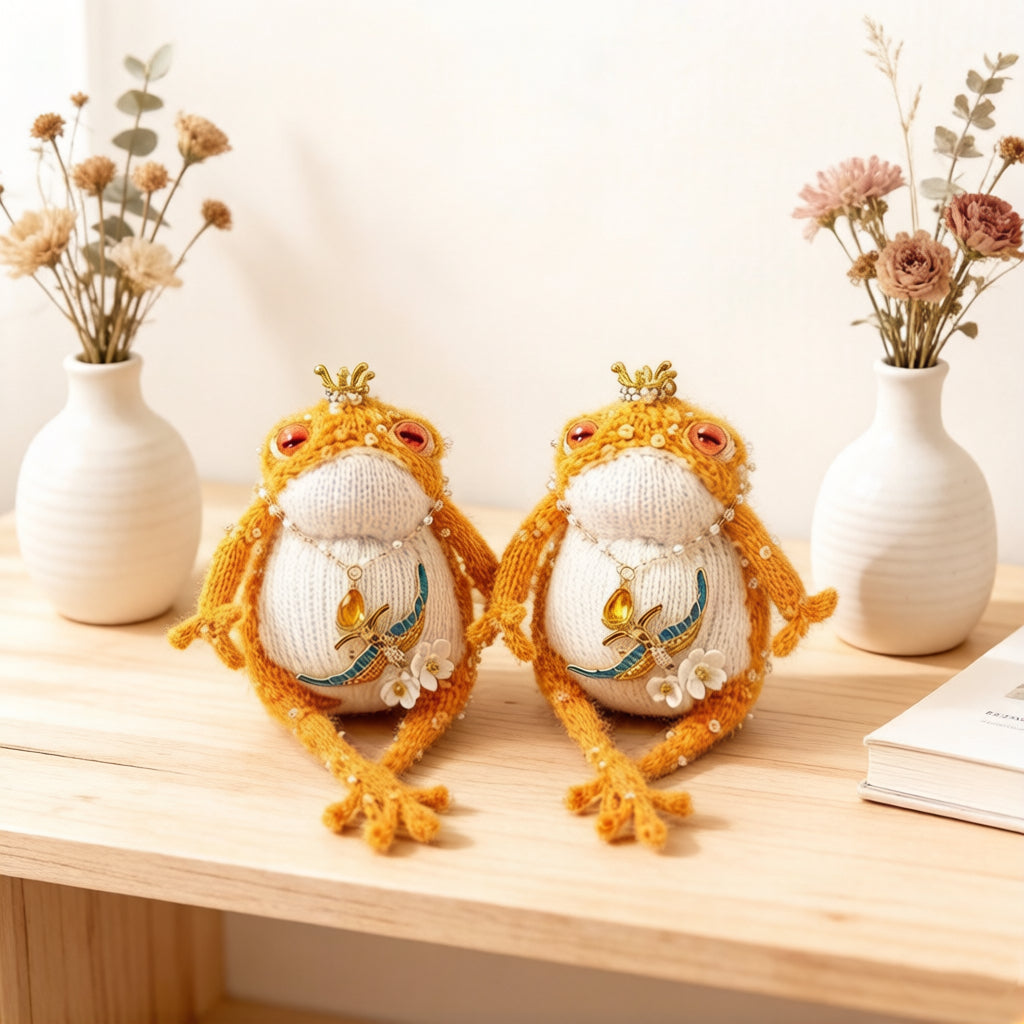 Golden Swallow Prosperity Toad – Bejeweled Crochet Hanging Ornament | Crystal &amp; Pearl Tassel, Mini Crown
