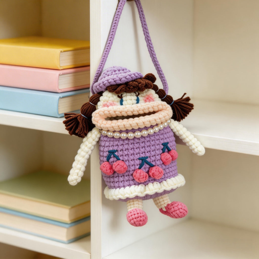 Crochet Wide-Mouth Doll Crossbody Bag – Handmade Novelty Phone Purse