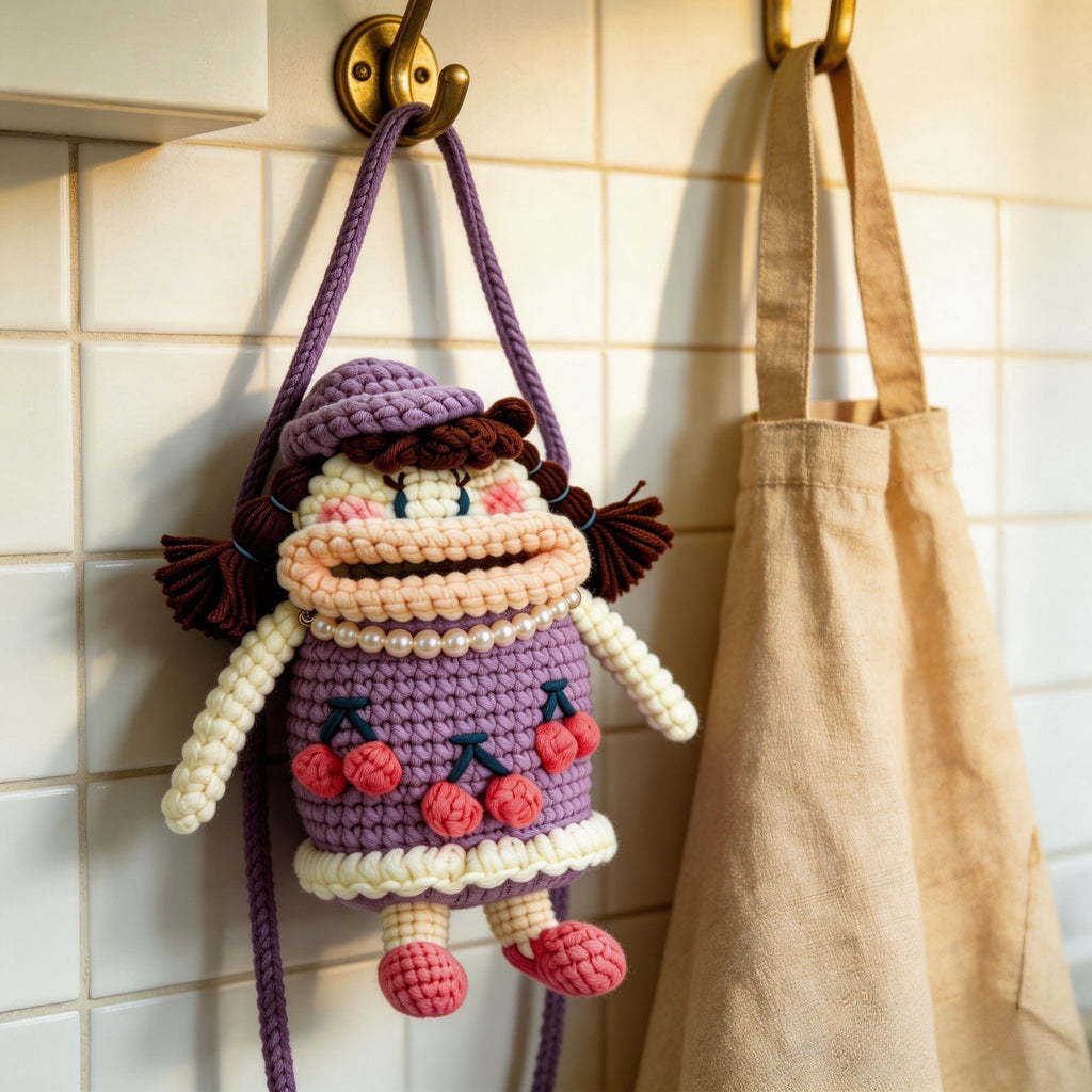 Crochet Wide-Mouth Doll Crossbody Bag – Handmade Novelty Phone Purse
