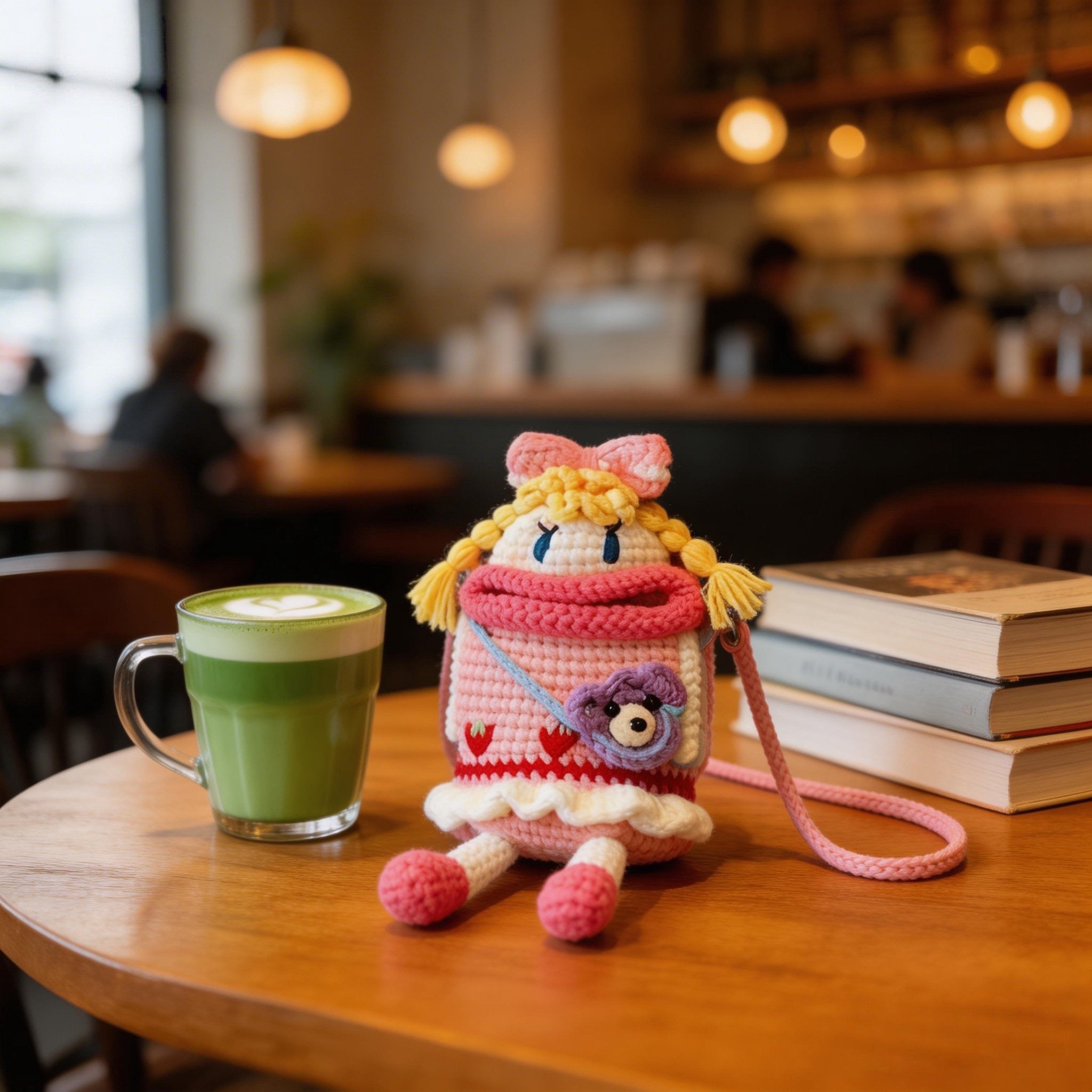 Crochet Wide-Mouth Doll Crossbody Bag – Handmade Novelty Phone Purse